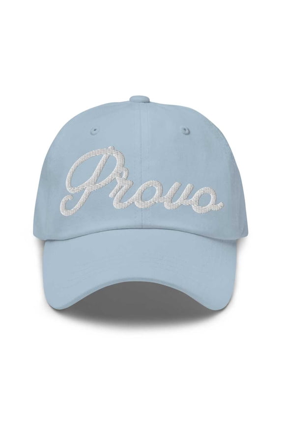 Provo Baseball Cap Provo Dad Hat Bold Script California CA Hat Embroidered Souvenir Gift Light Blue