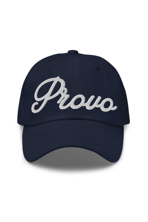 Provo Baseball Cap Provo Dad Hat Bold Script California CA Hat Embroidered Souvenir Gift Navy