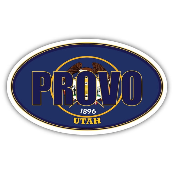 Provo City Utah State Flag | UT Flag Utah County Oval State Colors Bumper Sticker Car Decal 3x5 inches