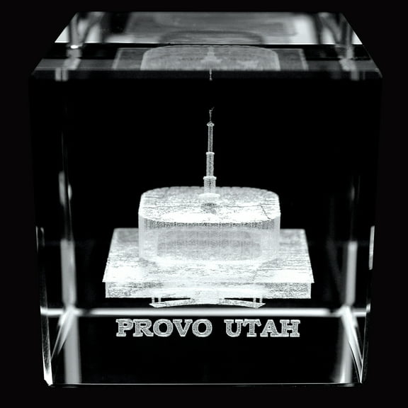 Provo Utah Temple Laser Engraved Crystal Cube by Ringmasters