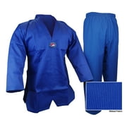 Prowin V-Neck Taekwondo Ribbed Cotton/Poly Fabric Blue TKD Gi Uniform