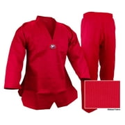 Prowin V-Neck Taekwondo Ribbed Cotton/Poly Fabric Red TKD Gi Uniform