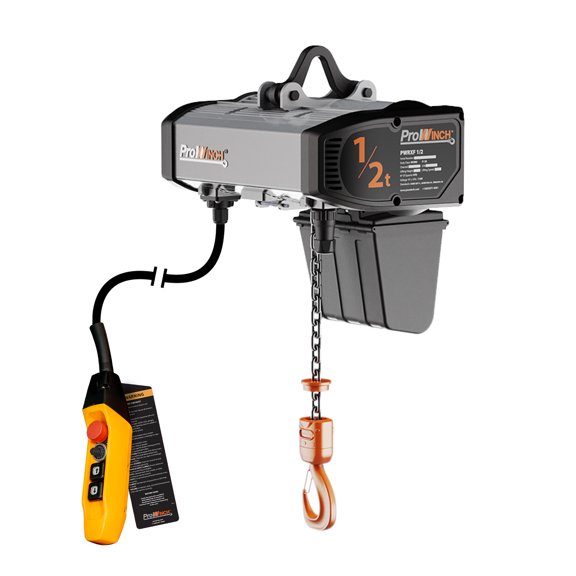 Prowinch 1/2 Ton Electric Chain Hoist with Variable Speed Control, 440480V, 3-Phase, 5060Hz, Featuring a 13ft G100 Nickel Chain and Rated for H4/M5 Duty Cycle, Perfect for Precision and Heavy