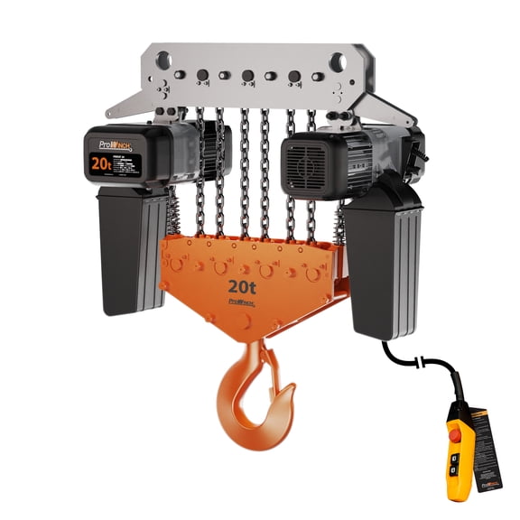 Prowinch 20 Ton Electric Chain Hoist with Single Speed Operation, 208~240V / 440~480V Dual Voltage Compatibility, 3-Phase 60HZ Power Supply, 40 ft Lifting Height, G100 Nickel Chain Rated