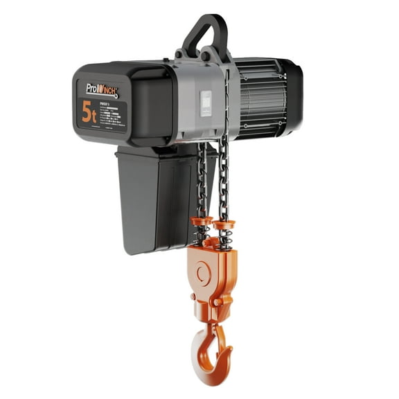 Prowinch 5 Ton Electric Chain Hoist with 1 Speed, 208~240V / 440~480V, 3-Phase, 60HZ, 30ft G100 Nickel Chain, H4/M5 Duty Rating for Heavy-Duty Lifting Applications