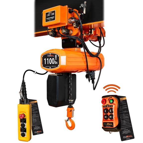 Prowinch 1/2 ton 1100 lb 208~240/440~480V 2 Speed Electric Chain Hoist Power Trolley 20 ft. FEC G80 Japan H4 Duty Wireless