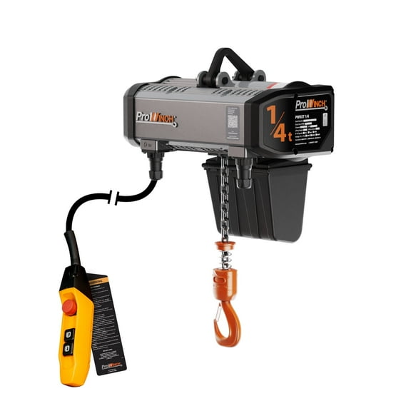 Prowinch PWRXF0.25-H4-1S-2.4 Black 75 lb Max Weight Chain Hoist, 56 in Corded Electric, G100 Nickel Chain & Hook, 2 Piece