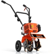Prowoo 62CC Gas Tiller Cultivator,2 Stroke Gasoline Powered Rototiller,1.5KW 7500RPM,10in Working Width 5in Working Depth, Heavy Duty Garden Tiller for Lawn Yard Soil Cultivation Orange