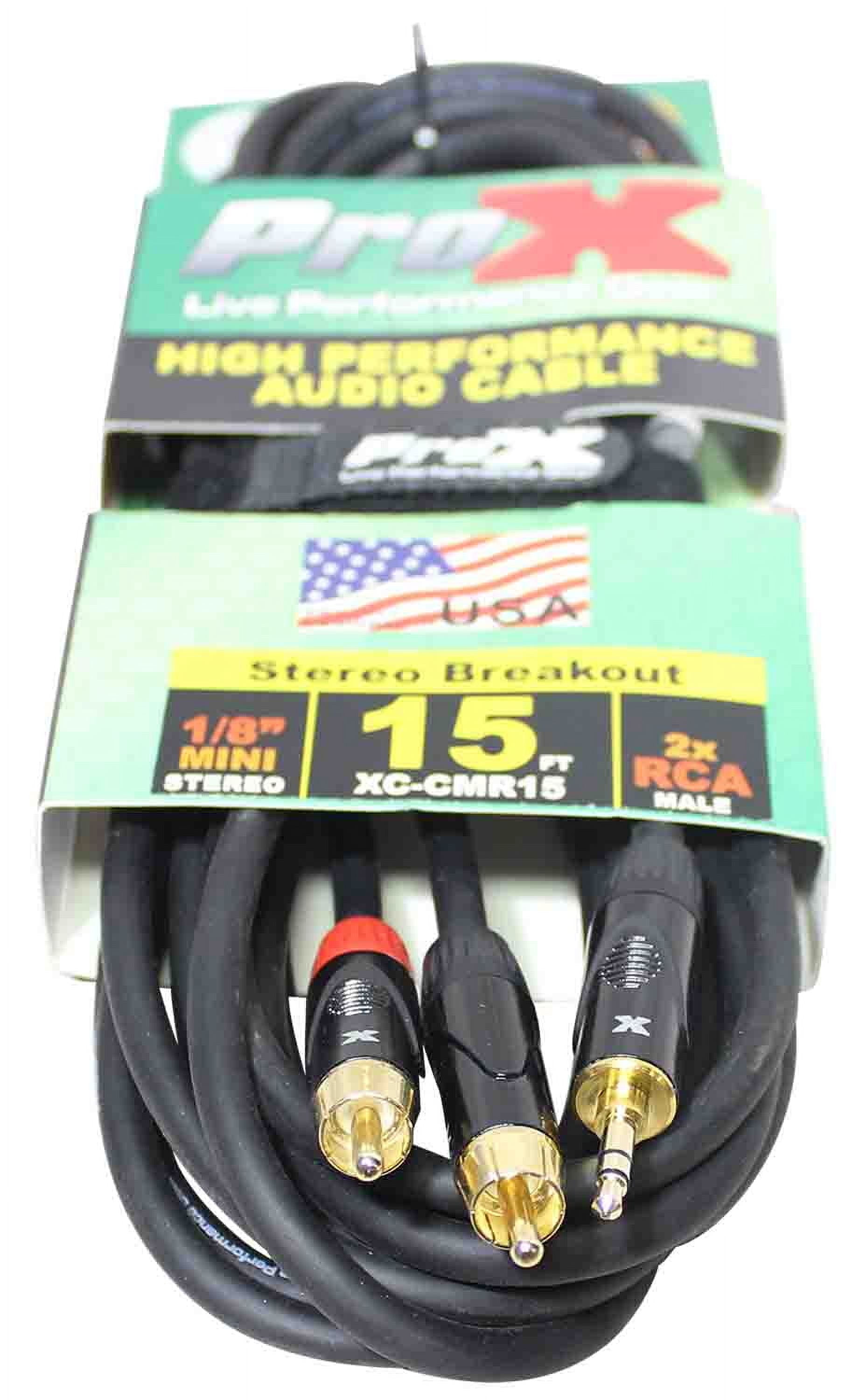 ProX XC-CMR15 15' 1/8" (3.5mm) TRS to Dual RCA-M High Performance Audio Cable