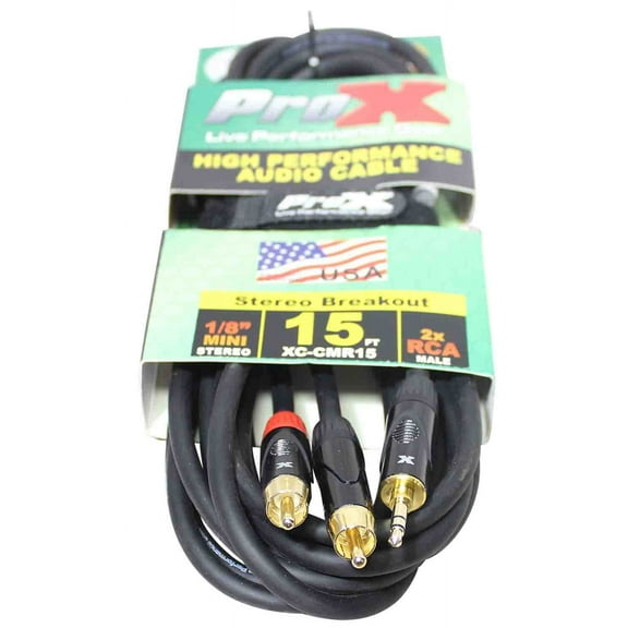 ProX XC-CMR15 15' 1/8" (3.5mm) TRS to Dual RCA-M High Performance Audio Cable