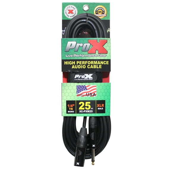 ProX XC-PXM25 25' 1/4" TS-M to XLR-M Unbalanced High Performance Audio Cable