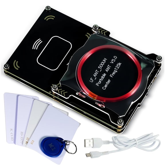 Proxmark3 Easy V5.0 RFID Card Reader Writer, Proxmark3 512K RFID Cloner Memory IC ID Card Copier with Integrated Antenna Decryptor, LF HF Frequency 125Khz 13.56Mhz