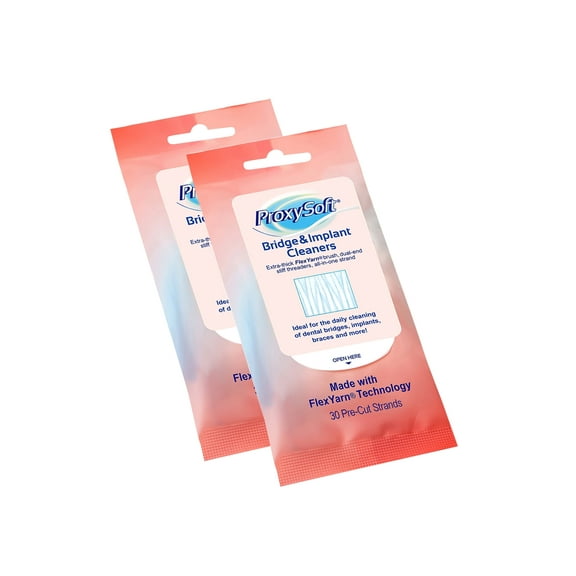 Proxysoft Dental Floss for Bridges and Implants 2 Packs - Floss Threaders for Bridges, Dental Implants, Braces with Extra-Thick Proxy Brush for Optimal Oral Hygiene -Teeth Bridge and Implant Cleaners