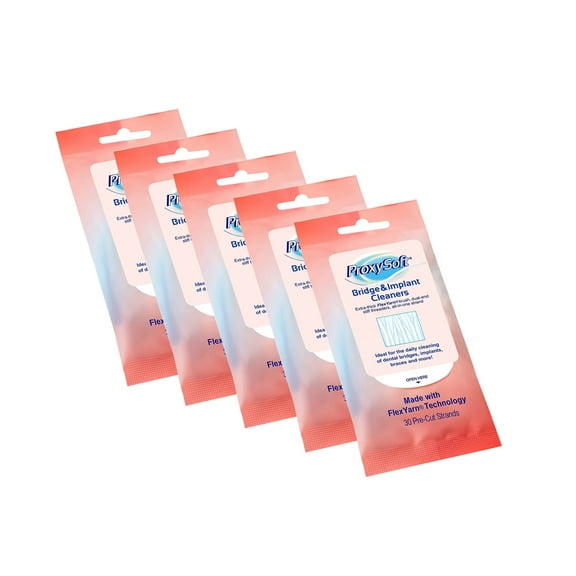 Proxysoft Dental Floss for Bridges and Implants 5 Packs - Floss Threaders for Bridges, Dental Implants, Braces with Extra-Thick Proxy Brush for Optimal Oral Hygiene -Teeth Bridge and Implant Cleaners