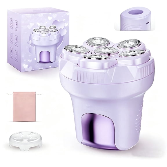 Prozing Electric Razors for Women, 6D Floating Head Body Shaver Wet Dry Waterproof Bikini Trimmer, Portable Lady Hair Remover for Face Underarms Pubic, Magnetic Detachable Head Type-C Purple