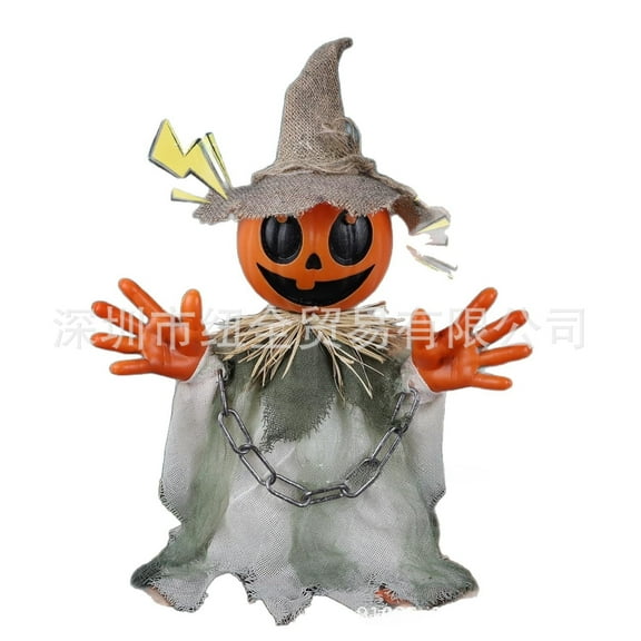 Prsildan Animatronic Halloween Decorations – 16″ Walking Pumpkin Ghost with Sound & Touch Sensor, Scary-Cute Animated Halloween Prop with Spooky Sound for Indoor Home & Outdoor Yard, Lawn Decor