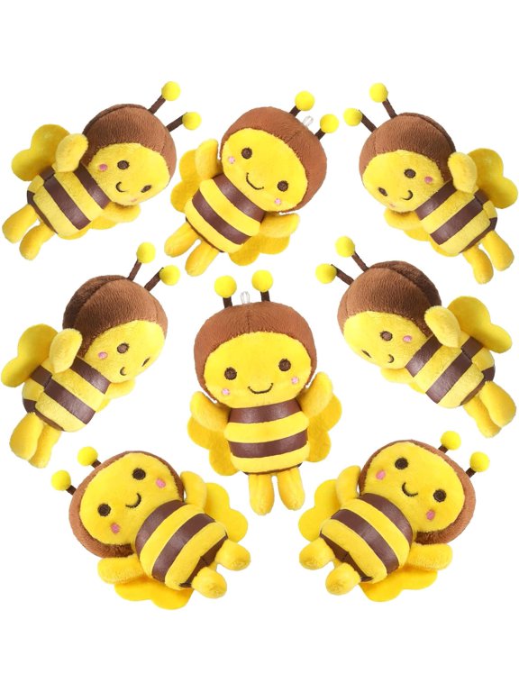 5 Inches Stuffed Bees Plush Soft Small Bee Stuffed Animal Honeybee Plush Keychains Realistic Cartoon Toys Adorable Doll for Kids' Birthday Party Favors (9Pcs)