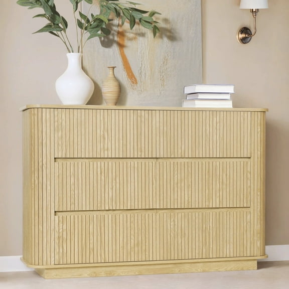 Putuo Decor 47.2" 6 Drawer Dresser, Fluted Wood Chest for Bedroom, Closet or TV Stand, Natural