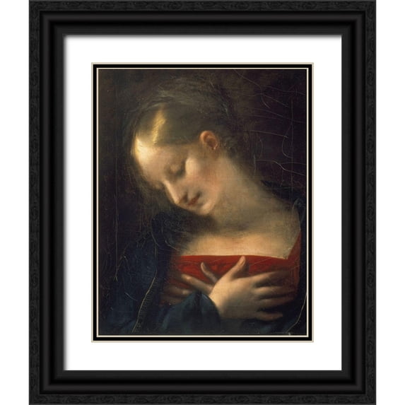 Prudhon, Pierre-Paul 12x14 Black Ornate Wood Framed with Double Matting Museum Art Print Titled - Head of The Virgin