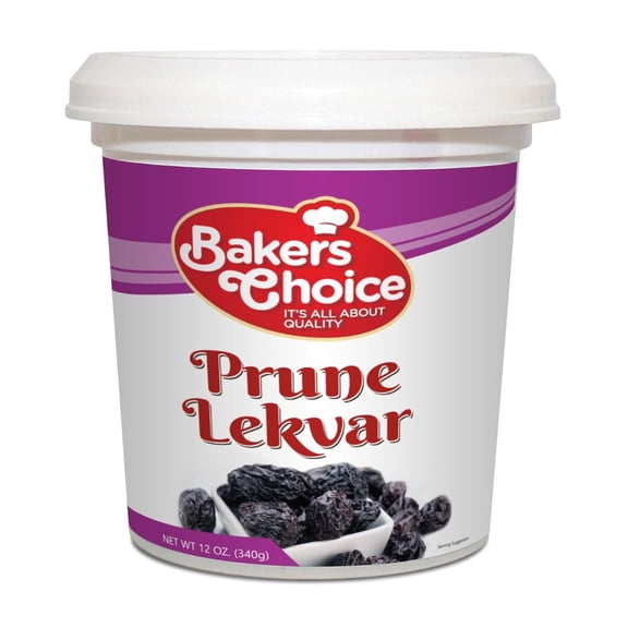 Prune Butter Lekvar Pastry Filling, 12 oz. - Creamy Spread and Topping for Cakes and Desserts - Kosher, Dairy-Free, and Vegan by Baker's Choice Pack of 1