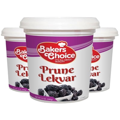 Prune Butter Lekvar Pastry Filling, 12 oz. - Creamy Spread and Topping for Cakes and Desserts - Kosher, Dairy-Free, and Vegan by Baker's Choice Pack of 3