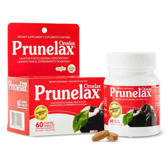 Prunelax Ciruelax Regular Strength Laxative Tablets - Overnight Relief for Occasional Constipation, Senna Extract, Vegan & Gluten-Free, Fast-Acting Gentle Relief - 60ct