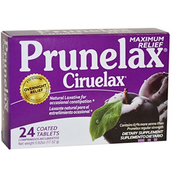 Prunelax Ciruelax Maximum Felief Natural Laxative for Occasional Constipation, Tablets 24 ea (Pack of 4)