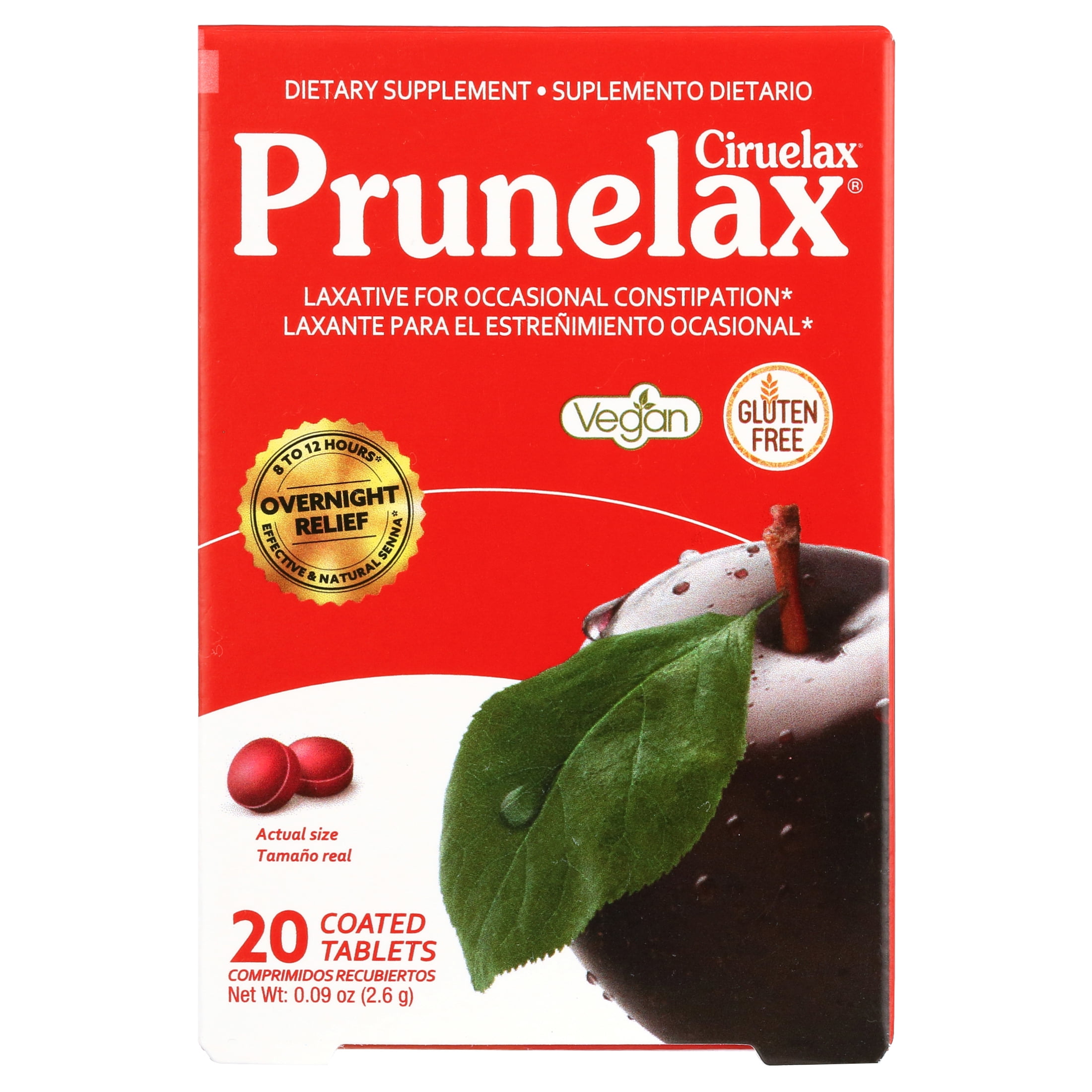 Prunelax Ciruelax Natural Laxative for Occasional Constipation, Mini Tablets, 20 Count