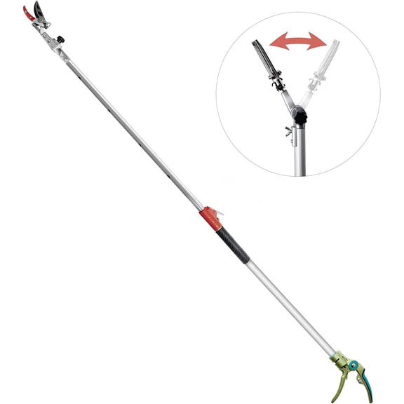 Pruner for Garden, Cut Upto 1 Inch & Hold Telescopic Pole Pruner, Fruit Picker with Rotating Blade Head, Lightweight Aluminum Extendable Handle Tree Branch Cutter, 3.67-5.45 FT, Silver