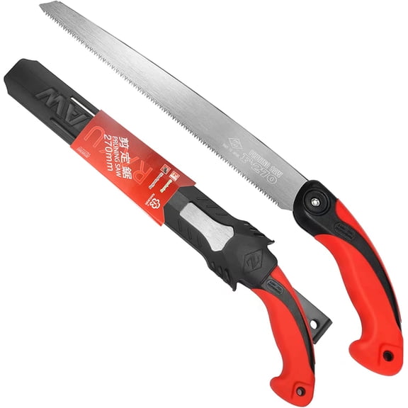 Pruning Saw with Scabbard Japanese Fixed Straight Hand Saw, Portable Tree Limb Cutter 11 Inch Garden Pruner tool for Camping, Dry Wood and Fruit Trees