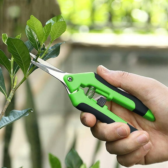 Pruning Scissors Stainless Steel Garden Shears | Ergonomic Double Finger Grip | Safe Lock | Spring-Loaded | Lightweight | Non-Slip Handle | 1 Pc | 16.7x4.4x1.5cm | Green/Orange