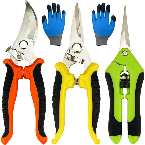 Pruning Shears, 4 Pack Garden Shears with Gardening gloves, Clippers Handheld, Stainless Steel Garden Snips, Pruners for Gardening