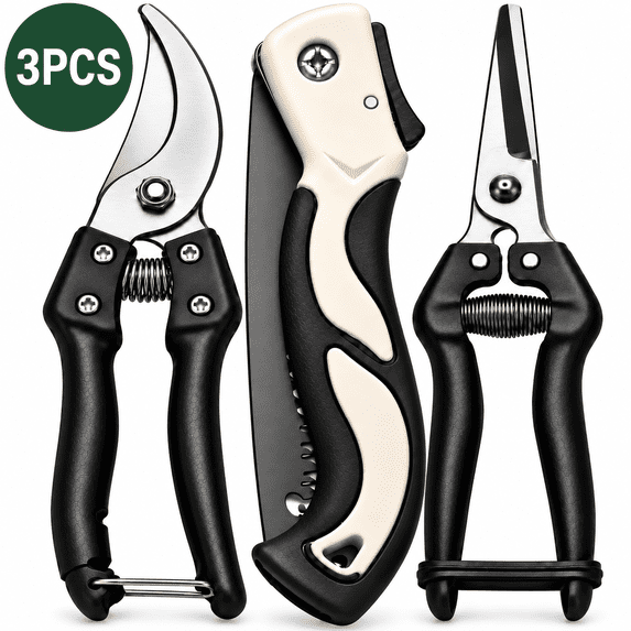 GAZILY® 3-Piece Pruning Shears Set, Garden Shears, Scissors and Clippers with Safety Lock for Flowers, Hand Pruners Gardening Tools for Trimming Flowers, Plants, Stems and Small Branches