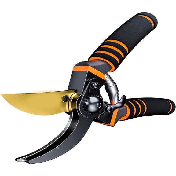Pruning shears with safety lock, rose shears, 65 steel blade, bypass garden shears, garden tools, ergonomic garden plant flower shears