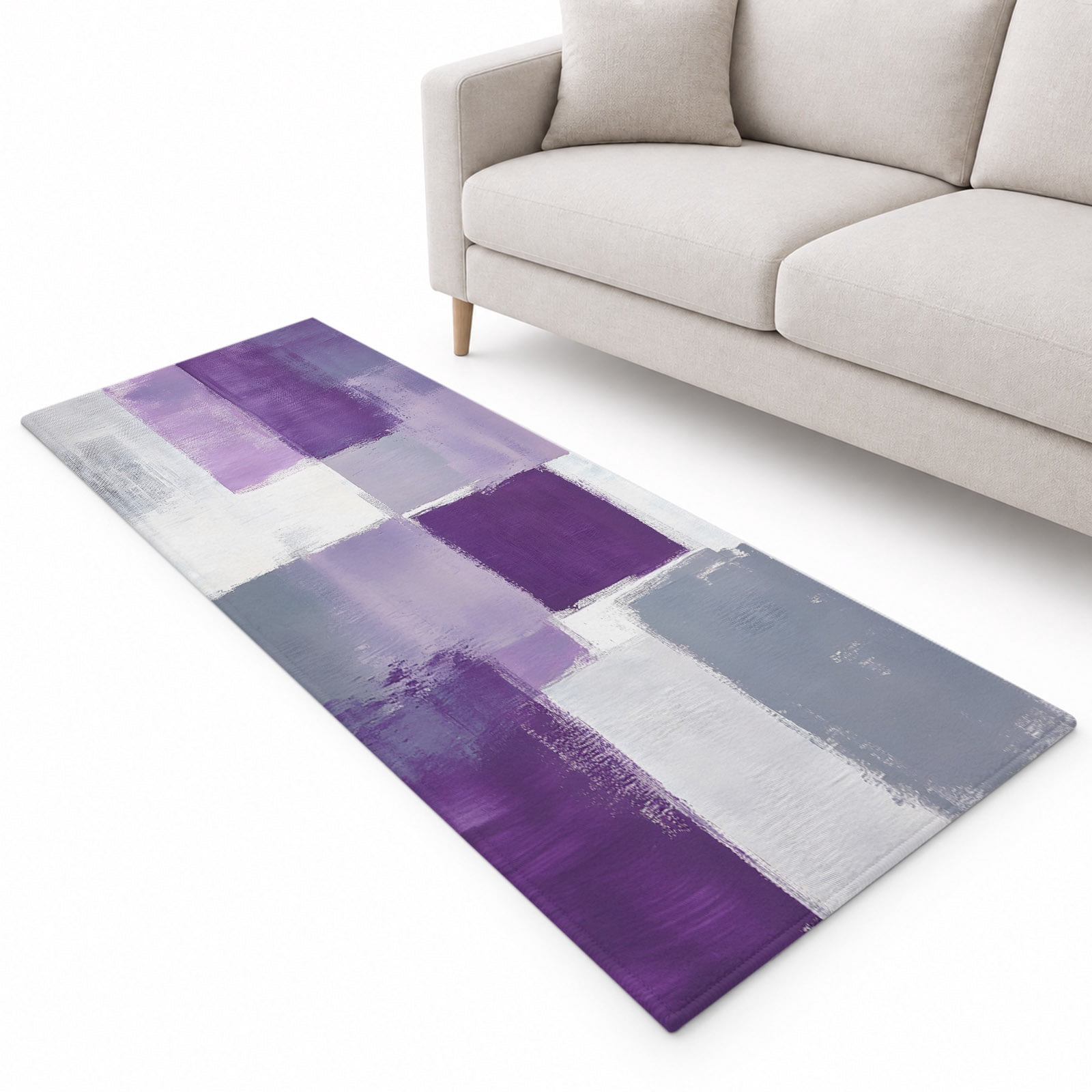 Pruple Grey Runner Rug 2.6'x10', Abstract Painting Art Modern Graffiti ...