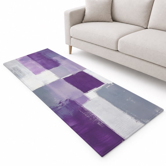 Pruple Grey Runner Rug 2.6'x10', Abstract Painting Art Modern Graffiti ...