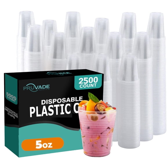 Pruvade [2500 Value Pack - 5oz Disposable Plastic Cups | Non-Slip and Sturdy Drinking Cups for Birthday Party, BBQ, Picnics, Events & Home Use, Bathroom Cup | 5 Ounce Case of 2500
