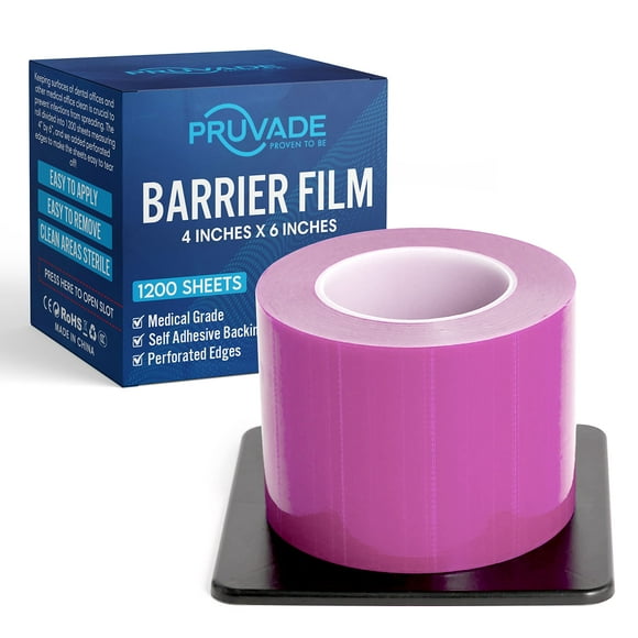 Pruvade Pink Barrier Film 4” x 6” | 1 Box, 1200 Sheets | Self Adhesive Protective Film |Universal Dental Instruments Tape Protects Equipment, Makeup, Microblading, Home Surfaces, Roll & Dispenser Box