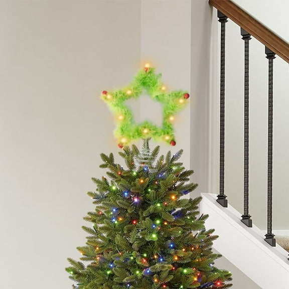 Pre-Lit Christmas Tree Topper, Lime Green Fluffy Star Treetop with LED Warm White Lights Lighted Xmas Tree Top for Holiday Christmas Tree Decor