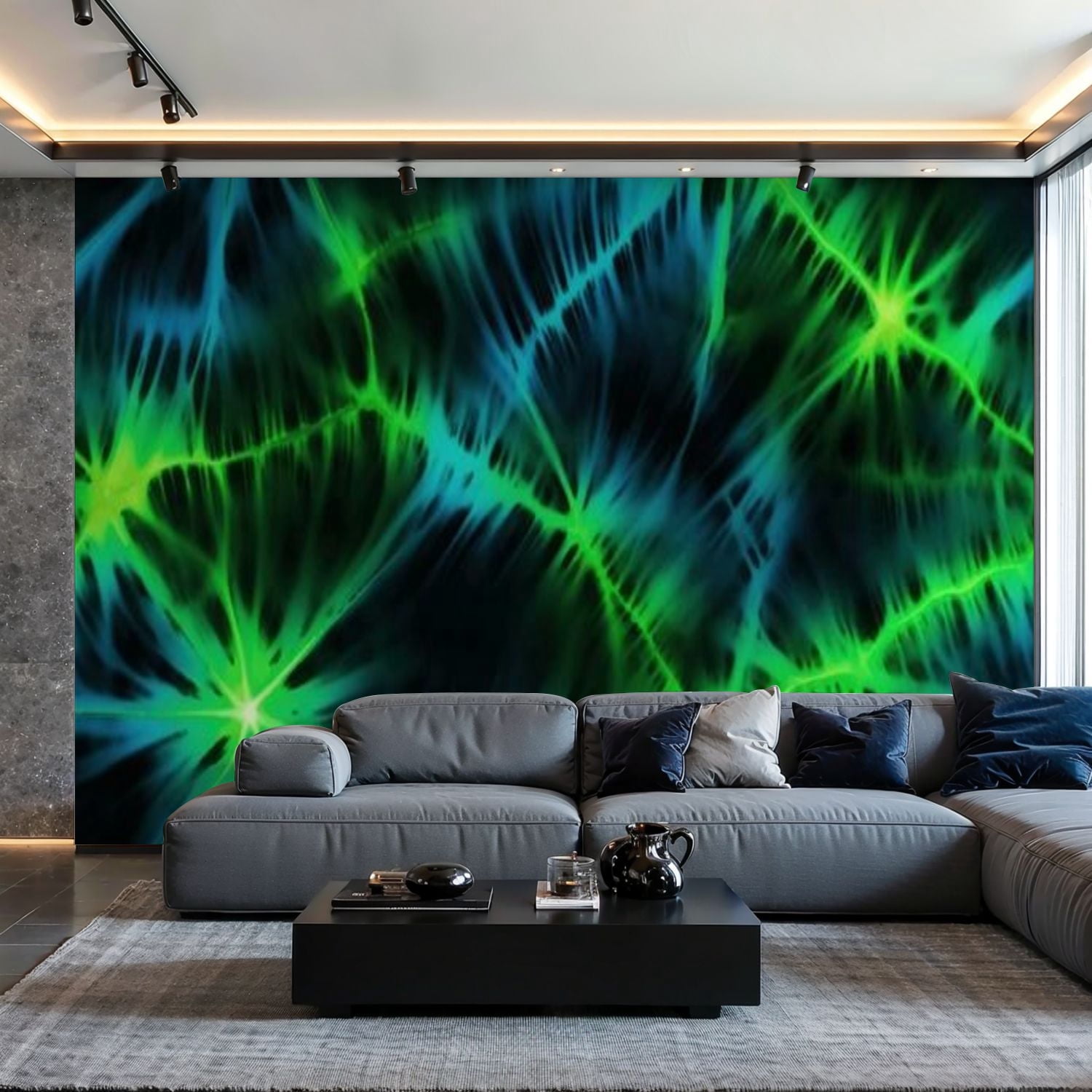 Prxcm Canvas Wall Mural Peel and Stick Large Wallpaper Black green blue ...