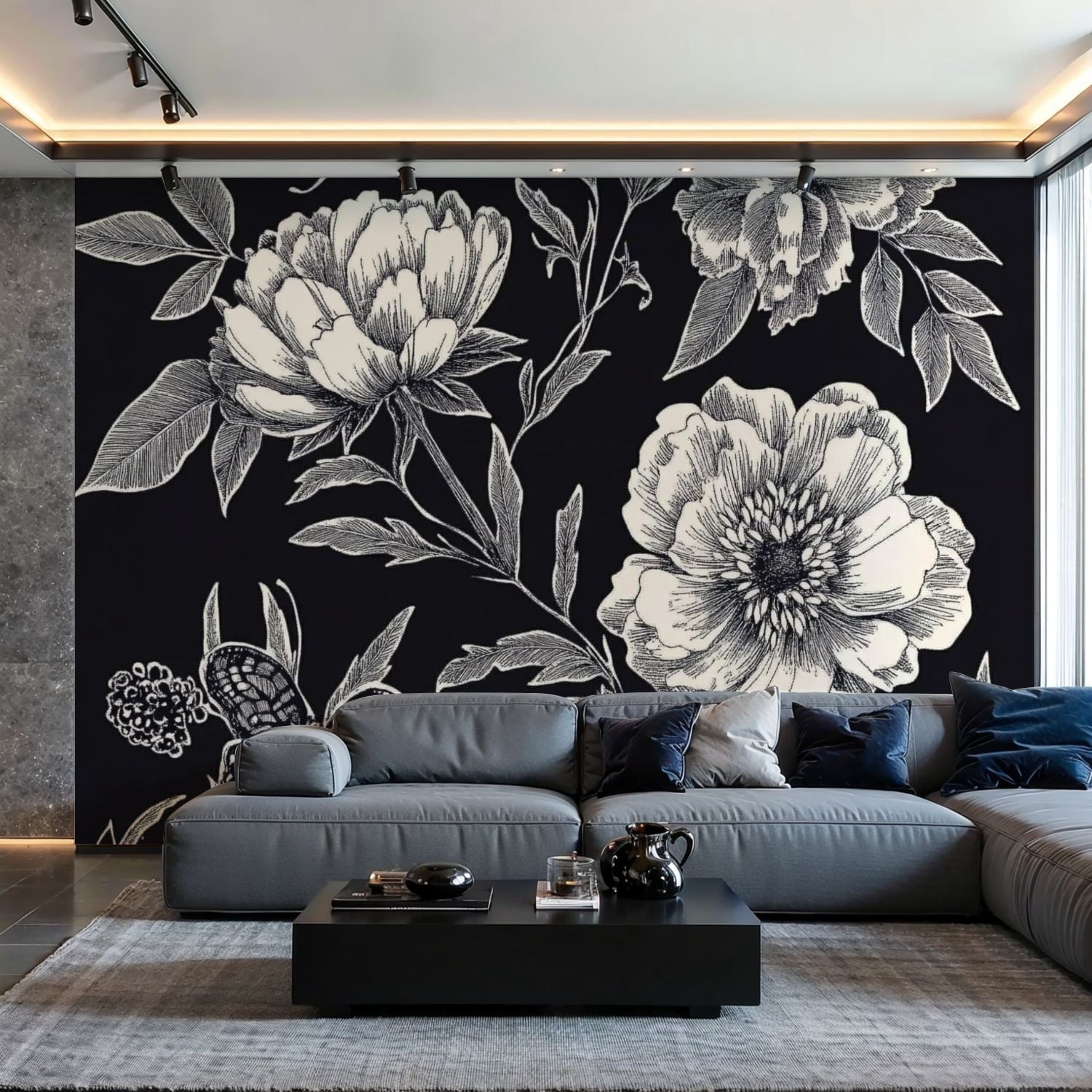 Prxcm Canvas Wall Mural Peel and Stick Large Wallpaper Black white ...