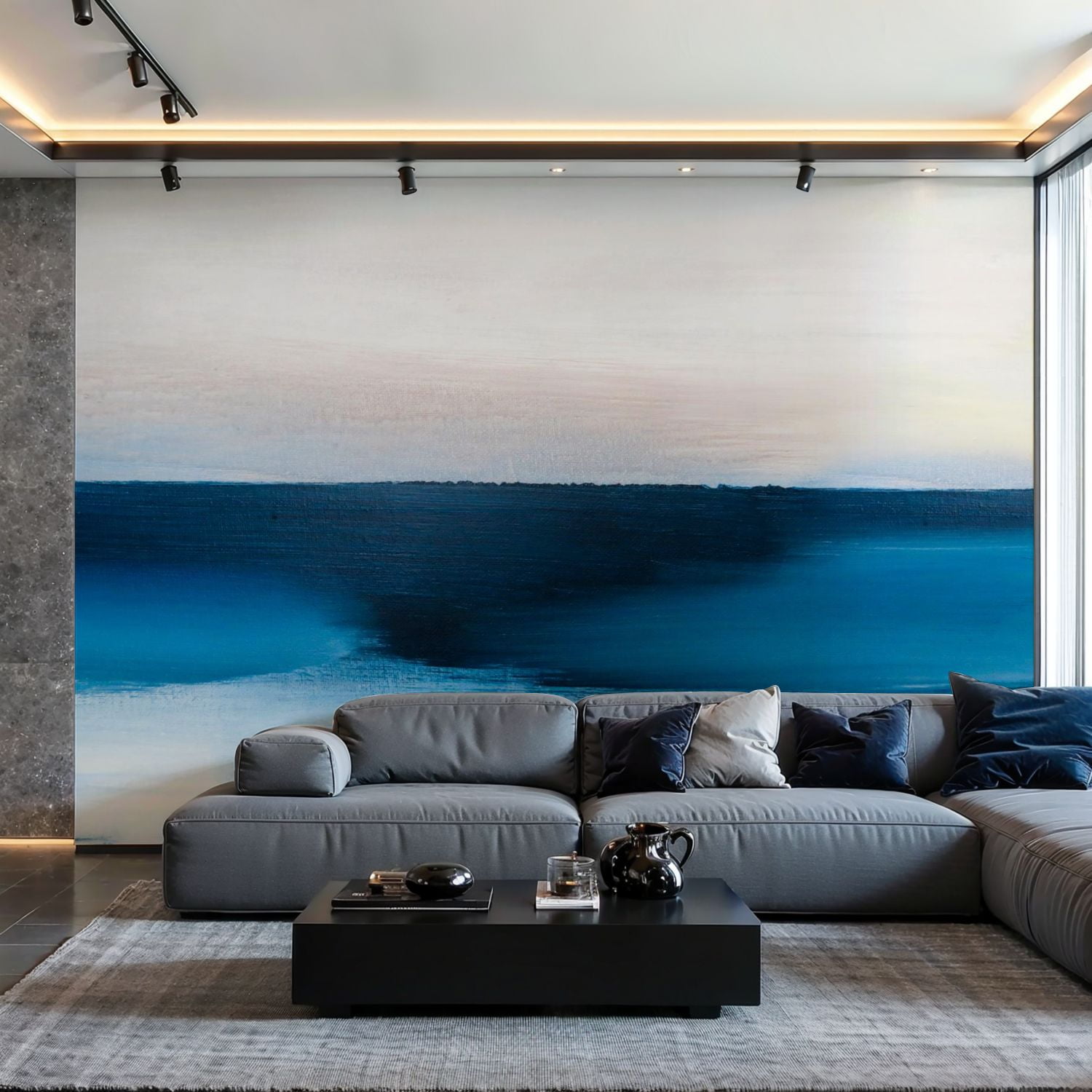 Prxcm Canvas Wall Mural Peel and Stick Large Wallpaper Blue Grey ...