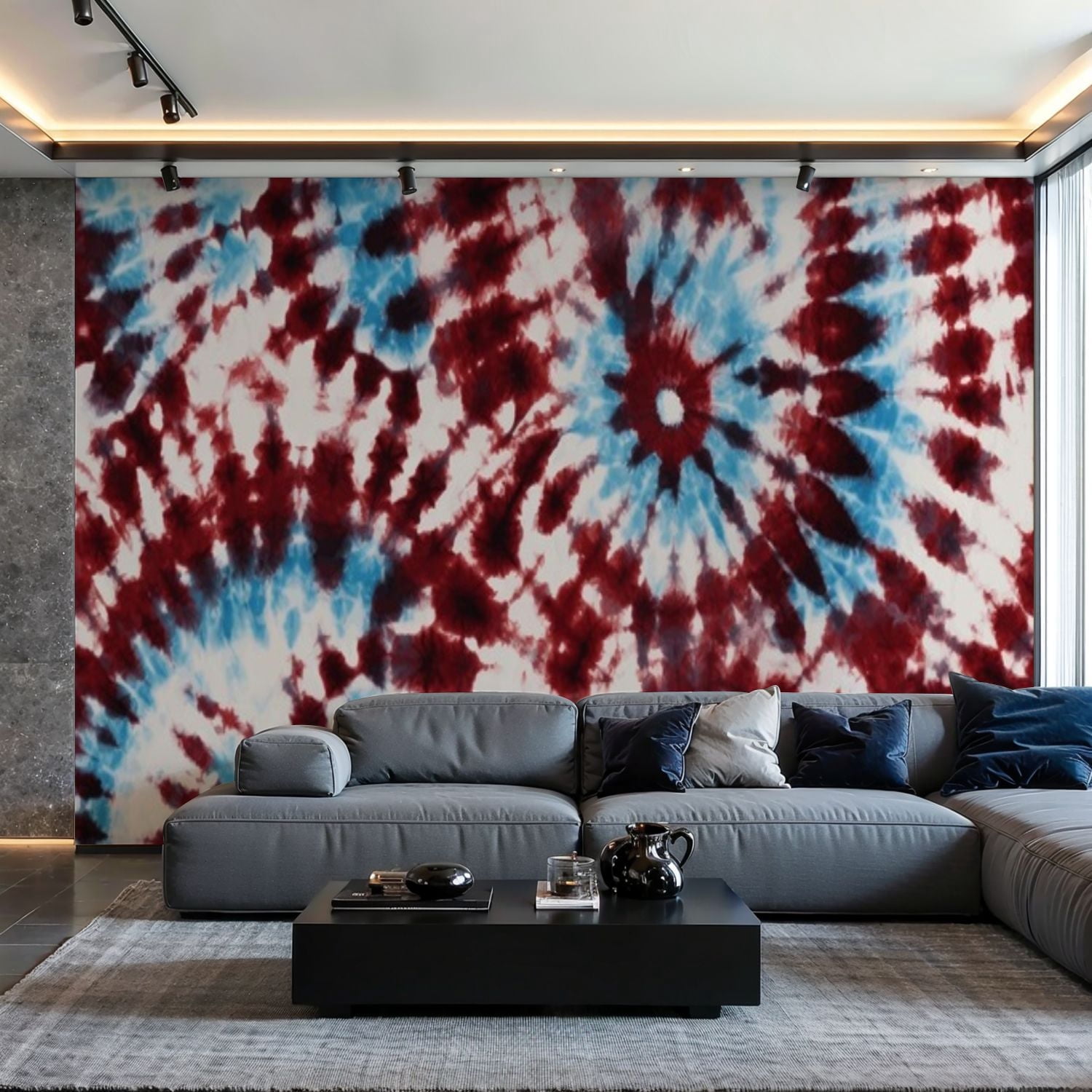 Prxcm Canvas Wall Mural Peel and Stick Large Wallpaper Blue red Tie Dye ...