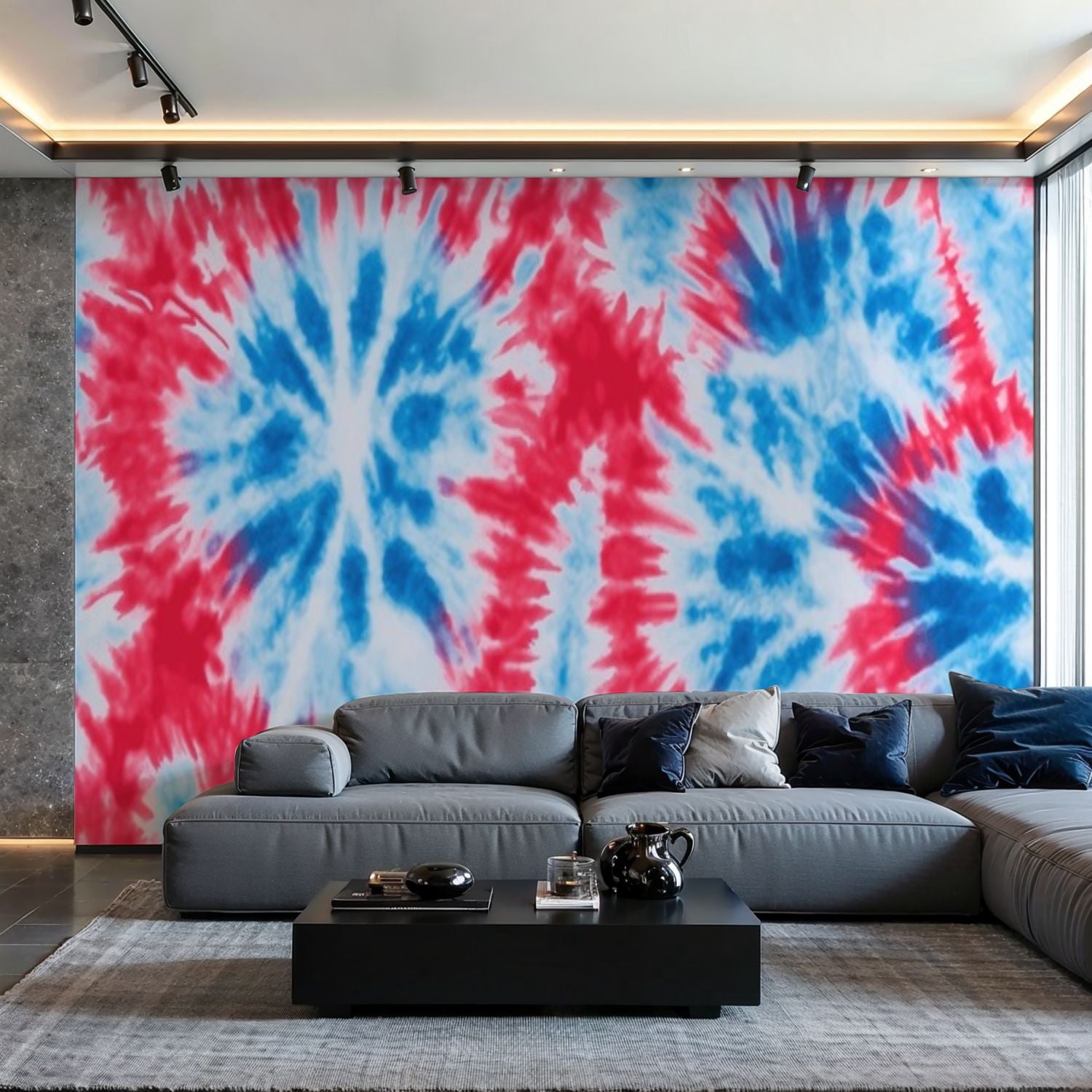 Prxcm Canvas Wall Mural Peel and Stick Large Wallpaper Blue red tie dye ...