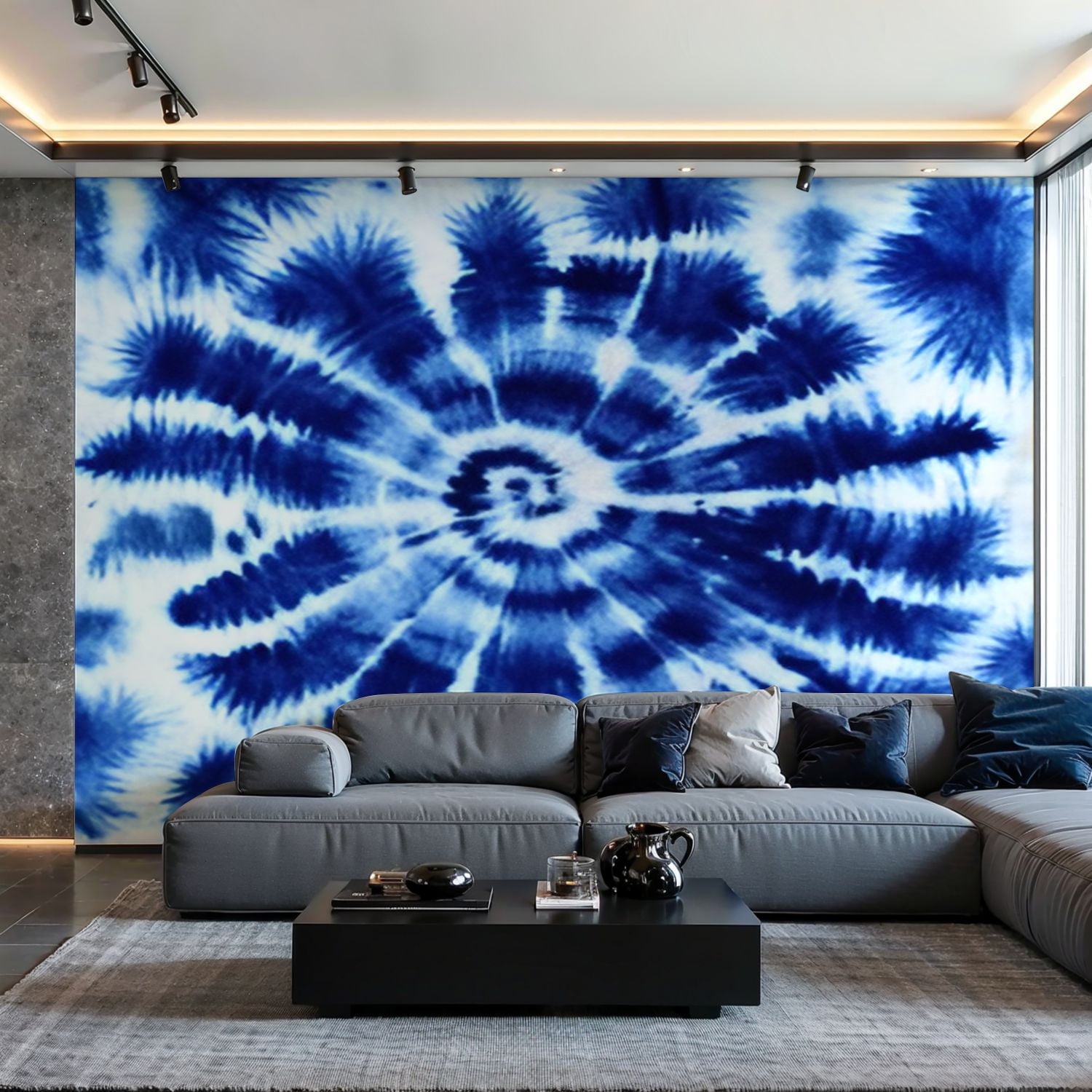 Prxcm Canvas Wall Mural Peel and Stick Large Wallpaper Blue shibori tie ...