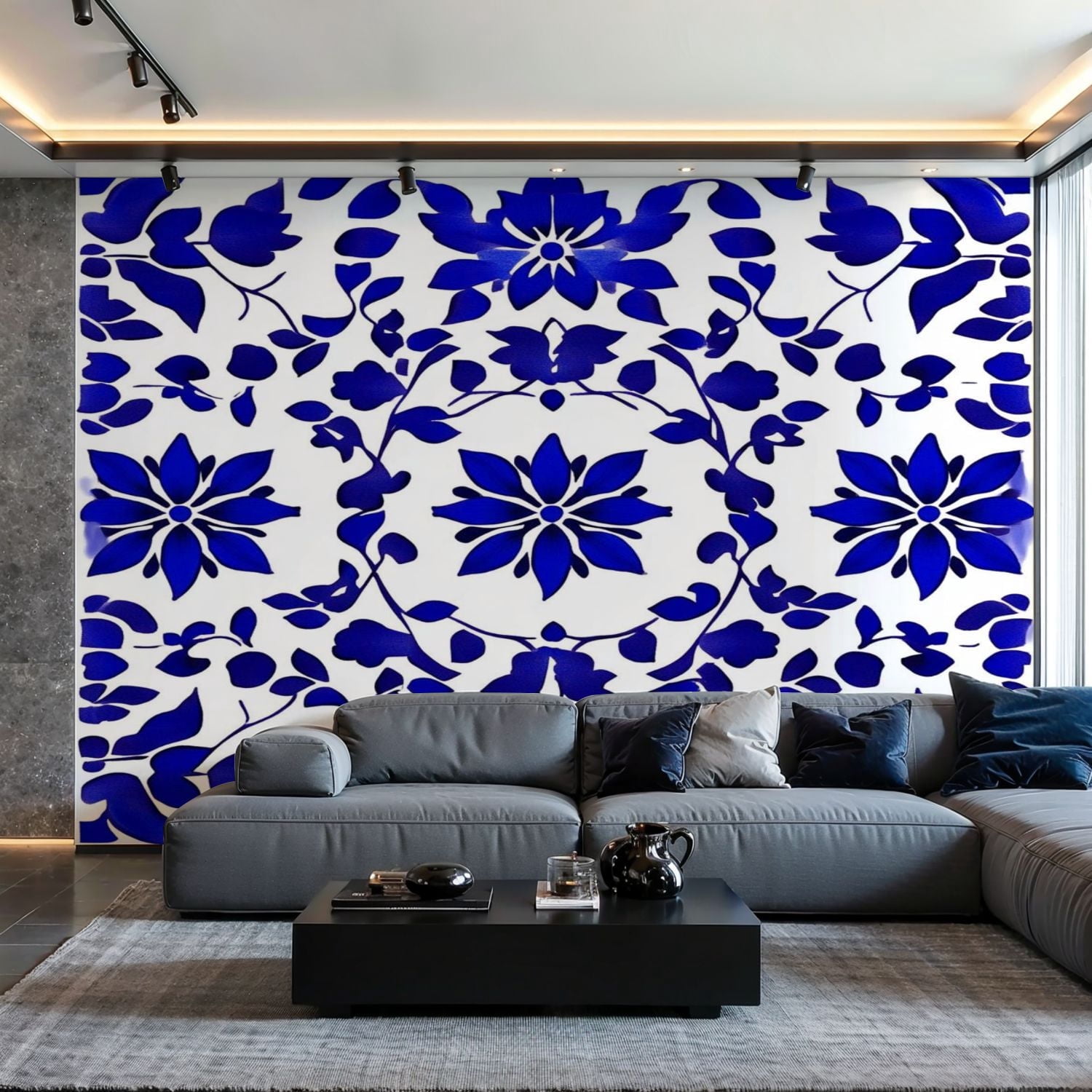 Prxcm Canvas Wall Mural Peel and Stick Large Wallpaper Blue white ...