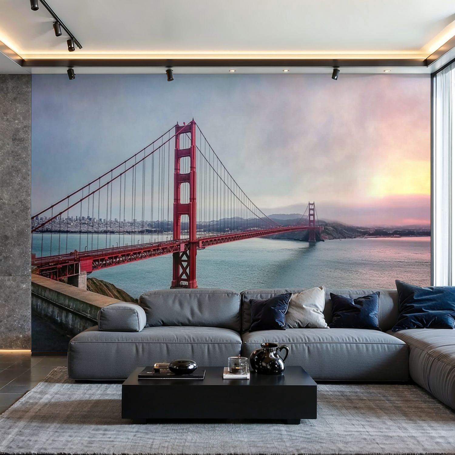 Prxcm Canvas Wall Mural Peel and Stick Large Wallpaper Bridge Sunrise ...
