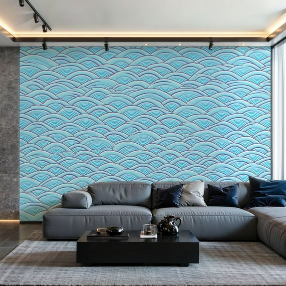 Prxcm Canvas Wall Mural Peel and Stick Large Wallpaper Chinese traditional wave seamless Wall Art Decor for Living Room Bathroom Self Adhesive and Removable 100" x 144"
