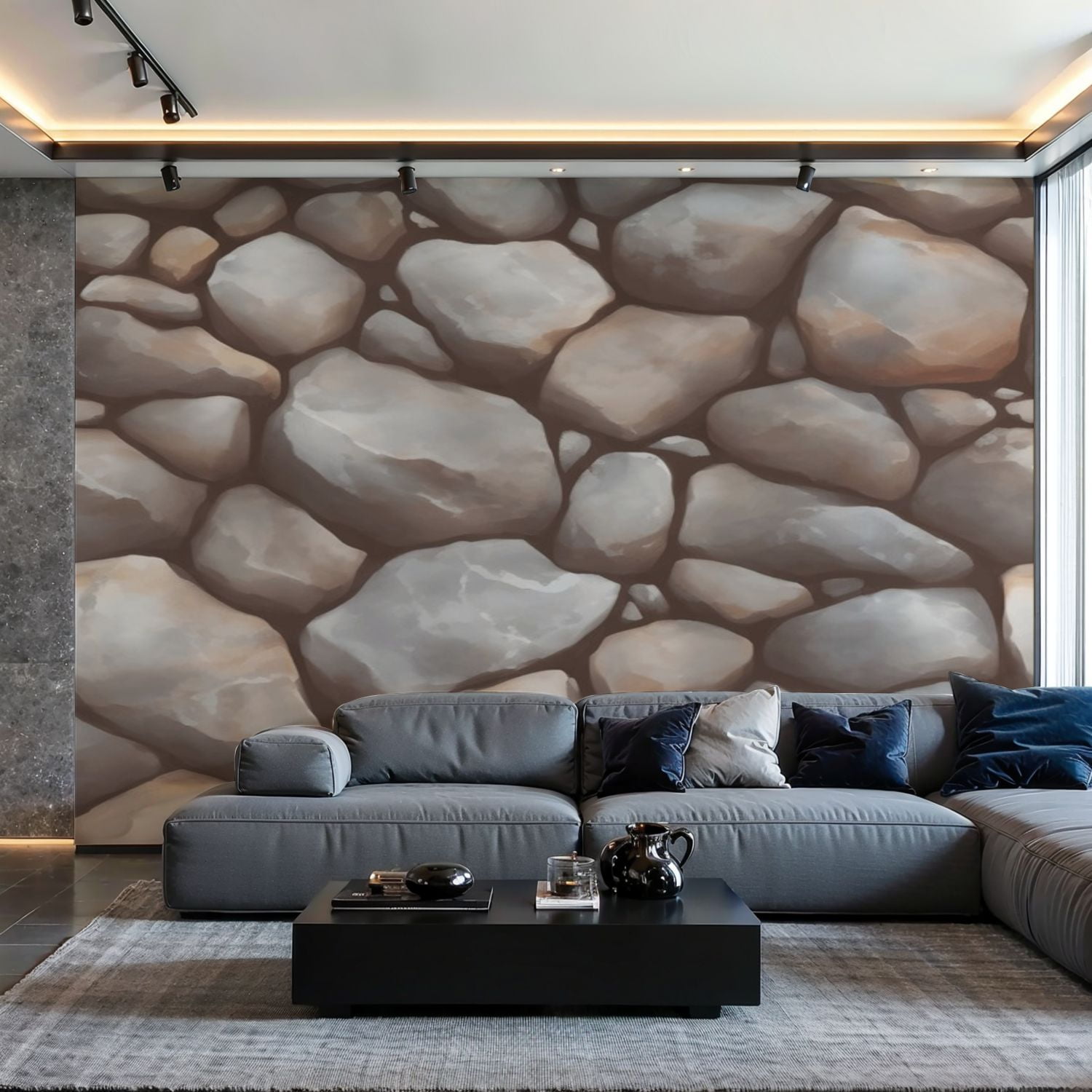 Prxcm Canvas Wall Mural Peel and Stick Large Wallpaper Cobble Stone ...