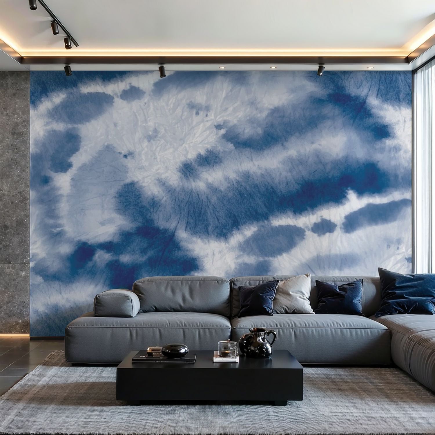 Prxcm Canvas Wall Mural Peel and Stick Large Wallpaper Denim Tie Dye ...